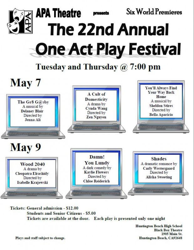 It’s the 22nd annual ONE ACT PLAY FESTIVAL