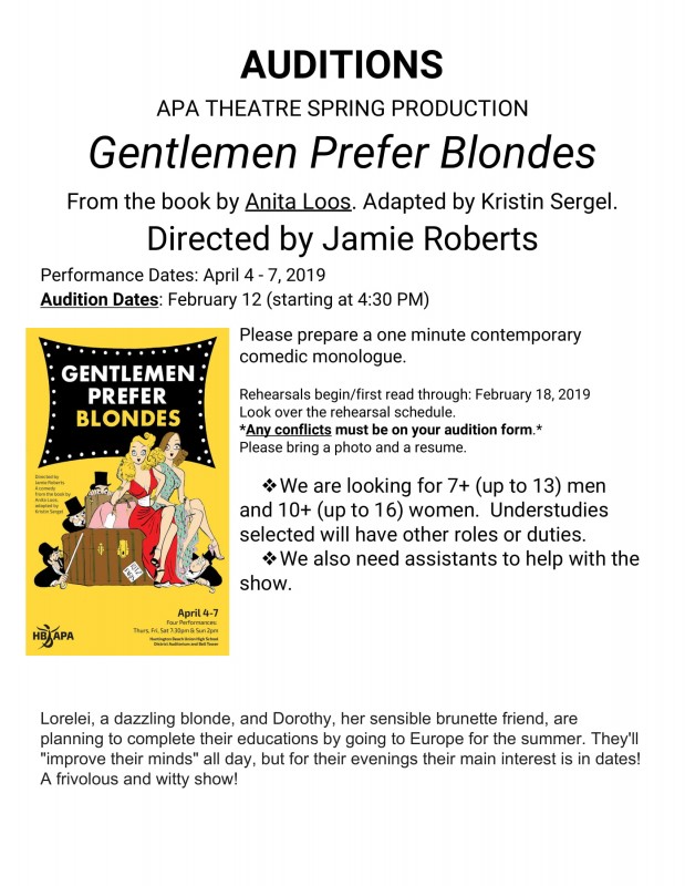 AUDITIONS for Acting’s “Gentlemen Prefer Blondes”