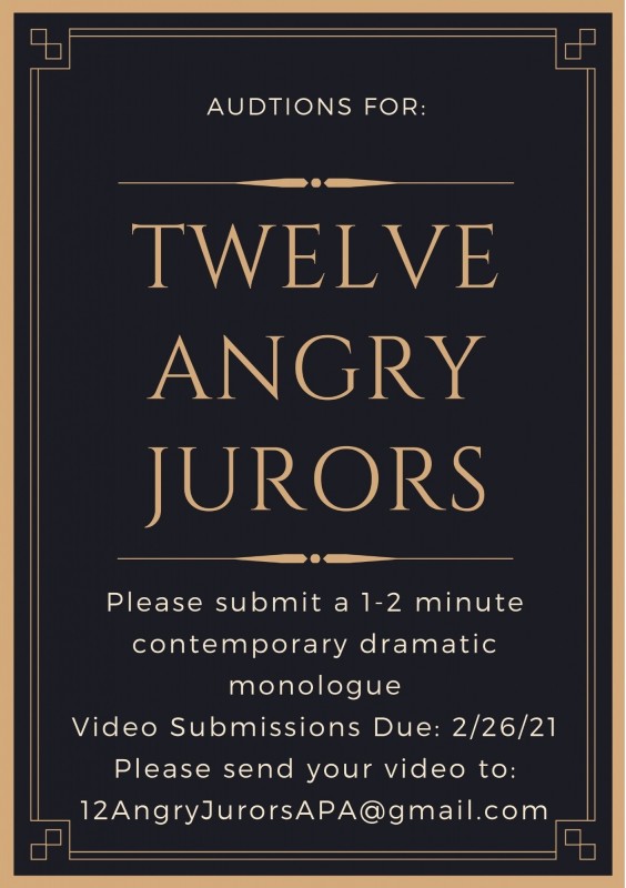 Auditions for APA’s Spring Play: “12 Angry Jurors”