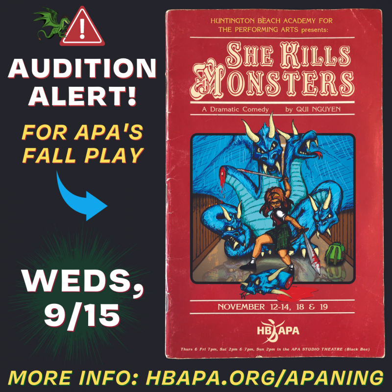 SHE KILLS MONSTERS Auditions: Weds, 9/15