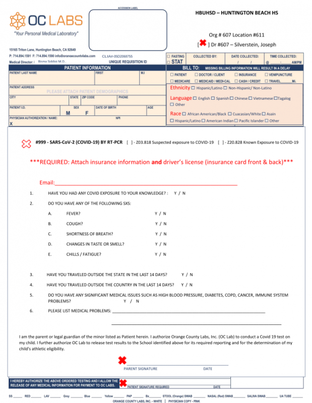 COVID TESTING FORM (FOR APA STUDENTS & VOLUNTEERS)