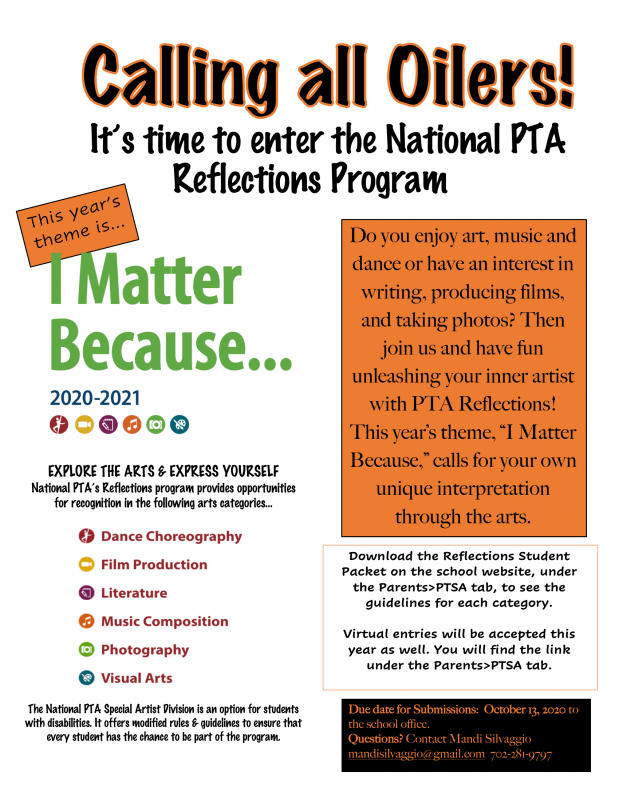 2020-2021 PTA Reflections Submissions Due 10/13!