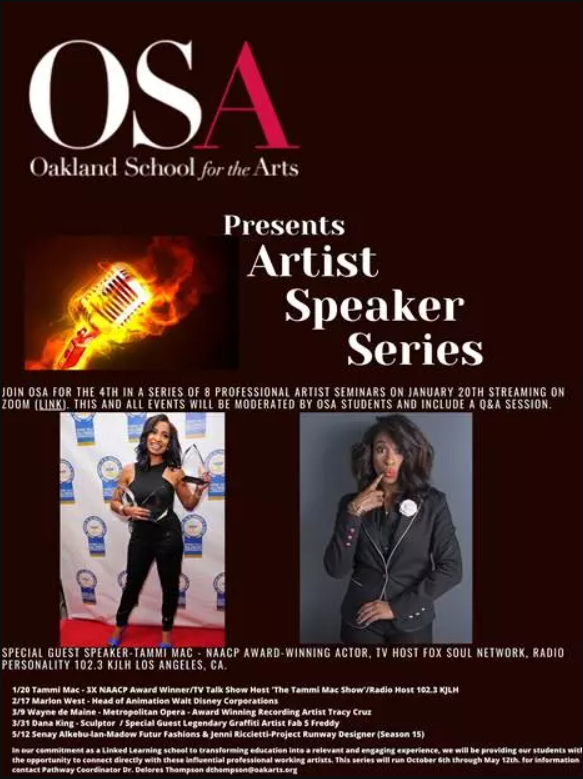 Oakland School for the Arts presents: Professional Entertainer’s Artist Speaker Series