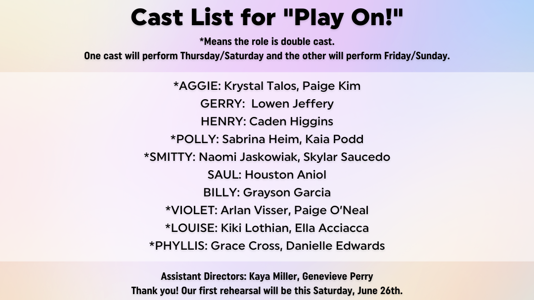 “Play On!” APA Dinner Theater CAST LIST