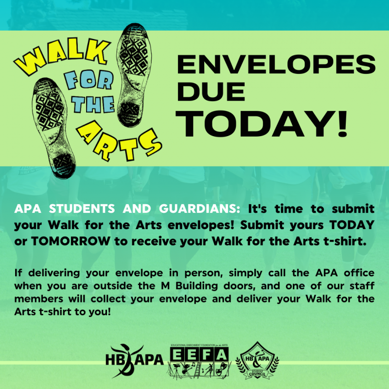 Walk for the Arts Envelopes Due TODAY!