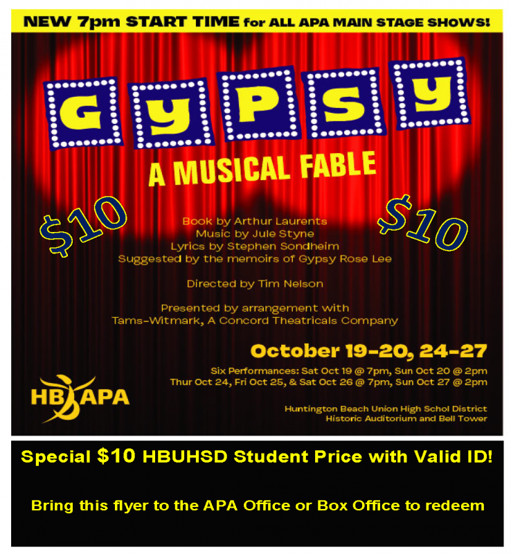 Special $10 student ticket price for GYPSY!