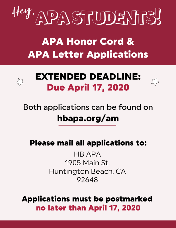 APA HONOR CORD AND LETTER APPLICATIONS