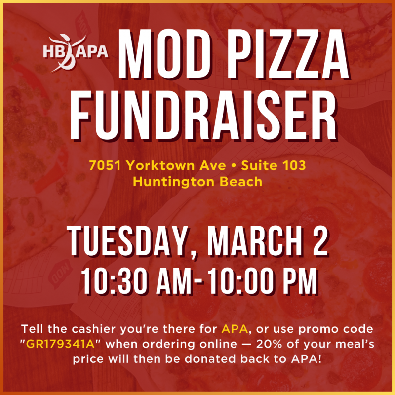 APA’s MOD Pizza Fundraiser on March 2nd! HBAPA