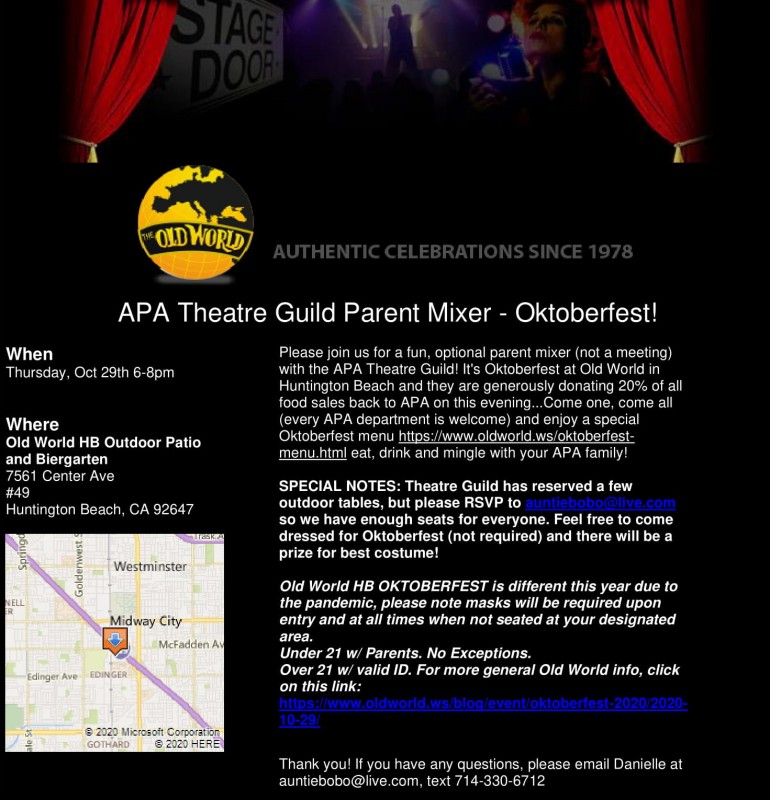 APA Theatre Guild Parent Mixer THIS THURSDAY (10/29)