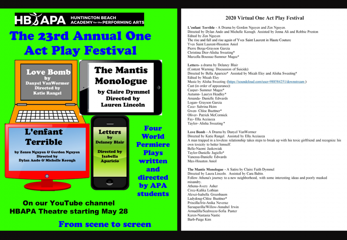 ONE ACT PLAY FESTIVAL: Tonight!
