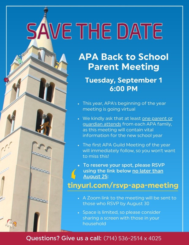 APA Back to School Parent Meeting: RSVP by Tues, 8/25