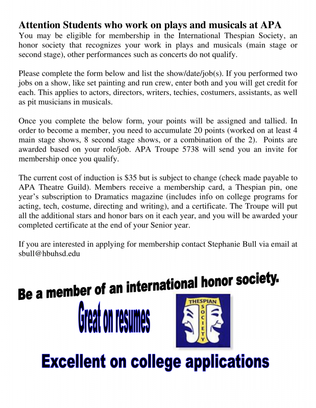 APA Thespian Troupe 5738 - All APA Students Welcome!