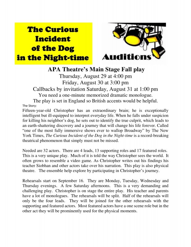 AUDITIONS for fall play on AUGUST 29 & 30