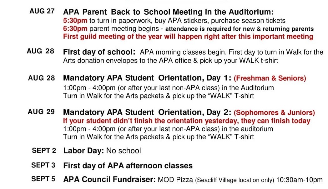 APA Parent Back to School Meeting