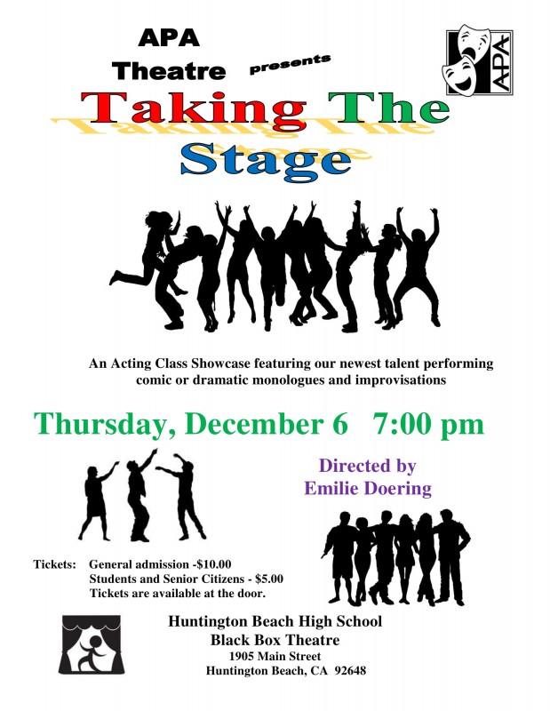 “Taking the Stage” with APA’s Acting Department on December 6th