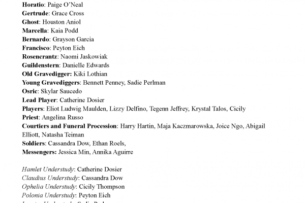 HAMLET Cast List
