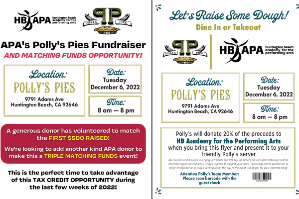 APA’s POLLY’S PIES FUNDRAISER: Tues, Dec 6th